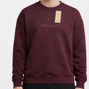 SCOTCH & SODA Men's Logo Print Sweatshirt Fleece Burgundy Size XL